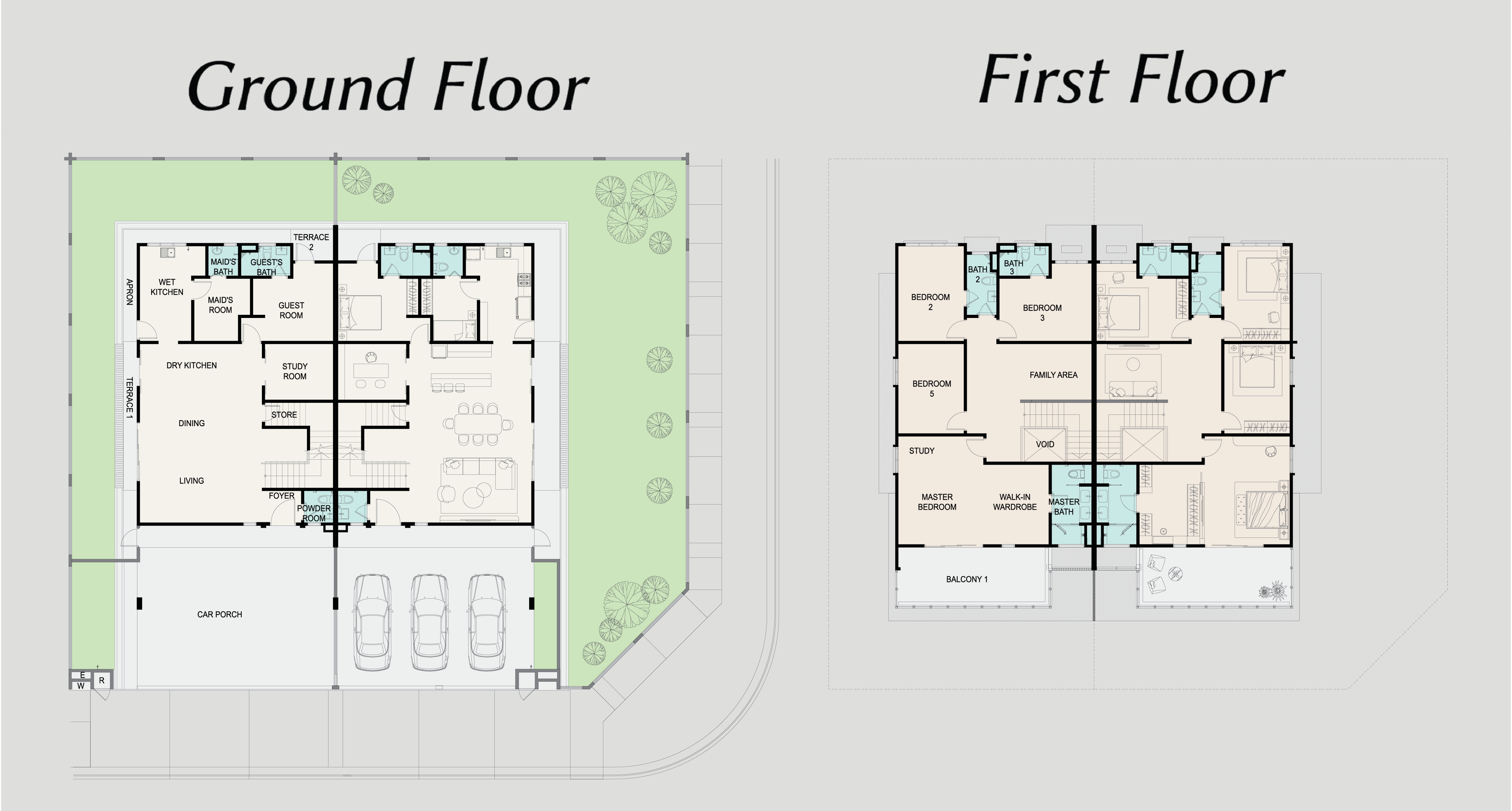Ground floor and first floor layout plans