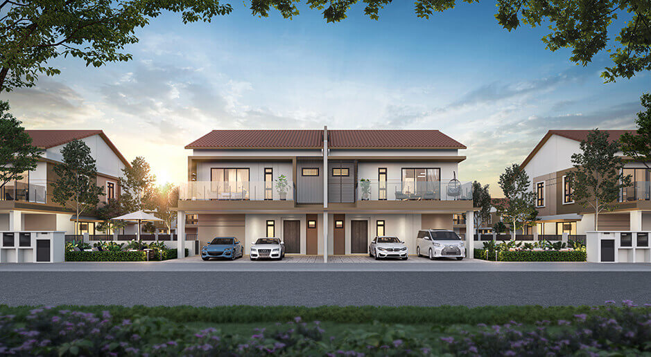Semi-D facade at dusk